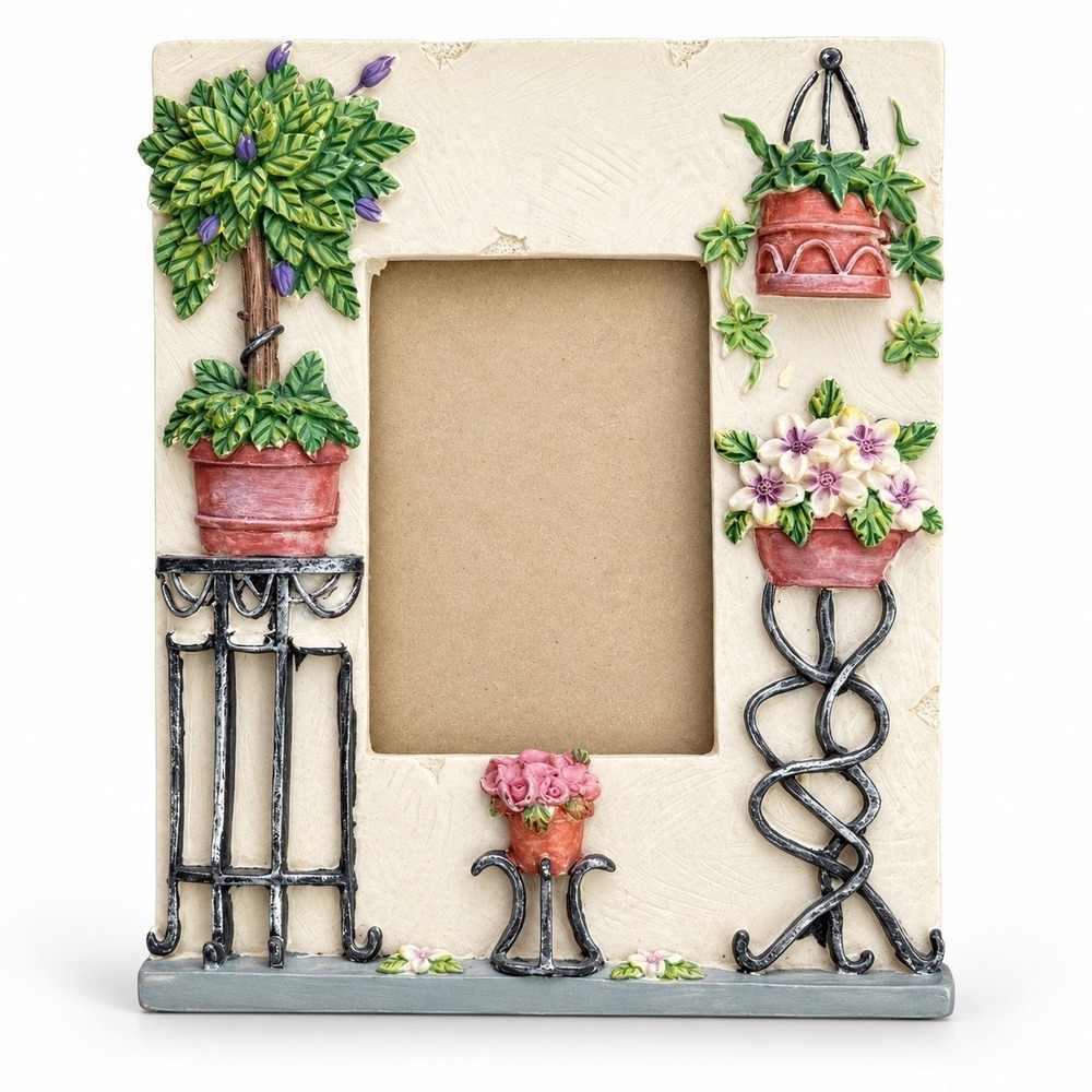 Cottage Garden Photo Frame Floral Potted Plants Wrought Iron Style Shabby Chic